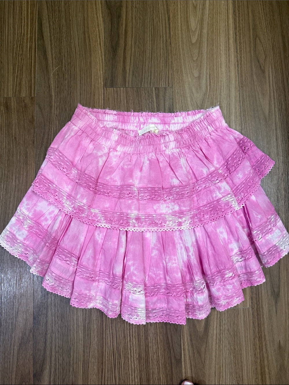 LSF Women’s Pink Tie-Dye Tiered Lace Mini Skirt